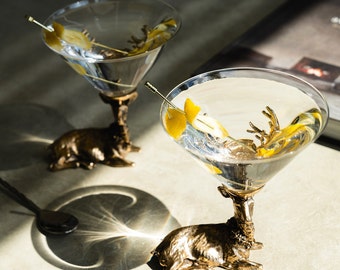 Gold Stag Vintage Martini Glasses For Her Martini Gift for Her Stemless Martini Glasses Unique Cocktail Glasses For Her Martini Gifts