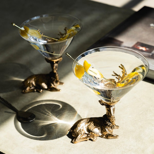 Gold Stag Vintage Martini Glasses For Her Martini Gift for Her Stemless Martini Glasses Unique Cocktail Glasses For Her Martini Gift For Dad