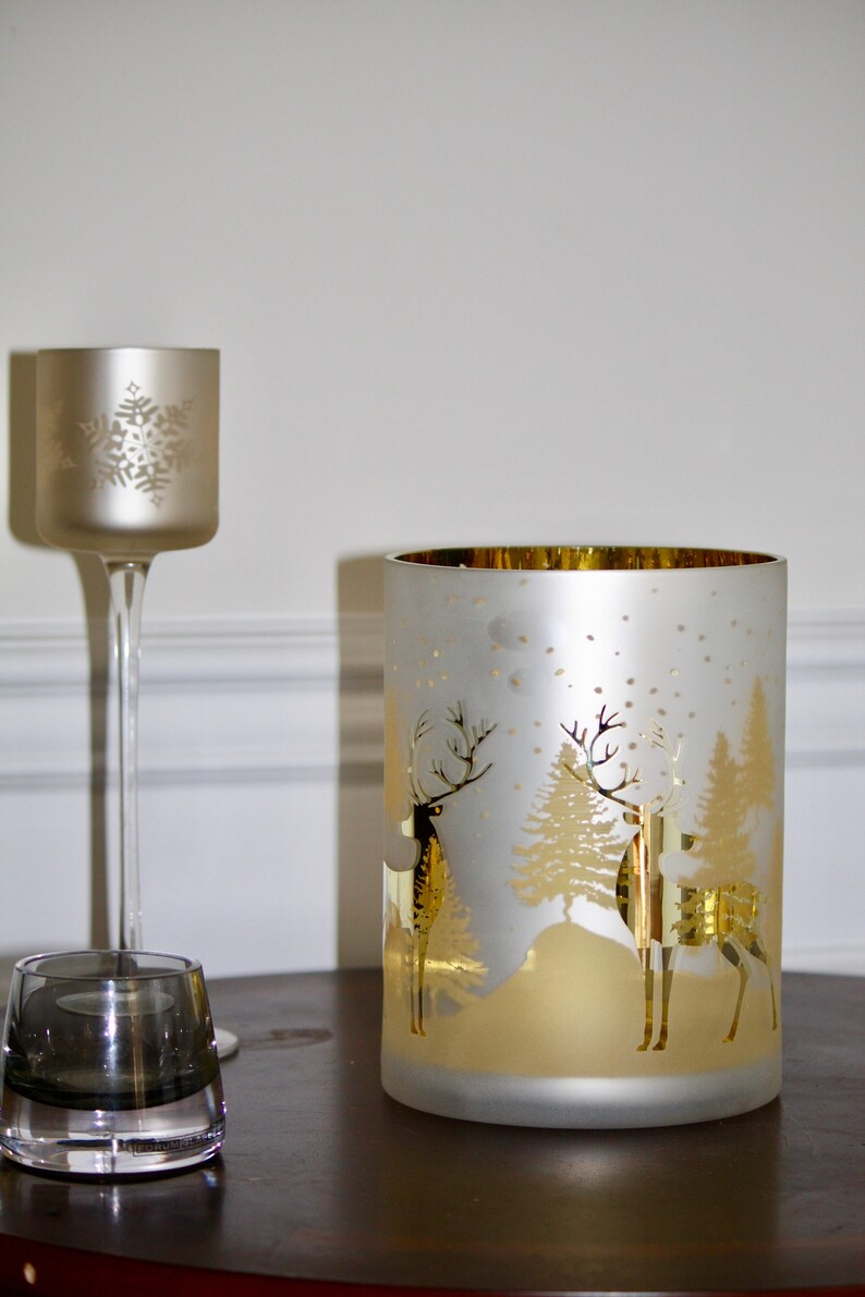 Christmas Candle Holder Winter Candle Holder Gold Pine Tree Etsy
