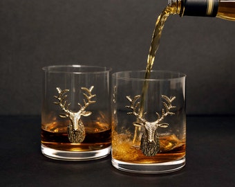 Deer Whiskey Glasses Set Old Fashioned Glasses Whiskey Glass Whiskey Gifts for Him Stag Glasses Gifts Christmas Gifts Whiskey Gift For Dad