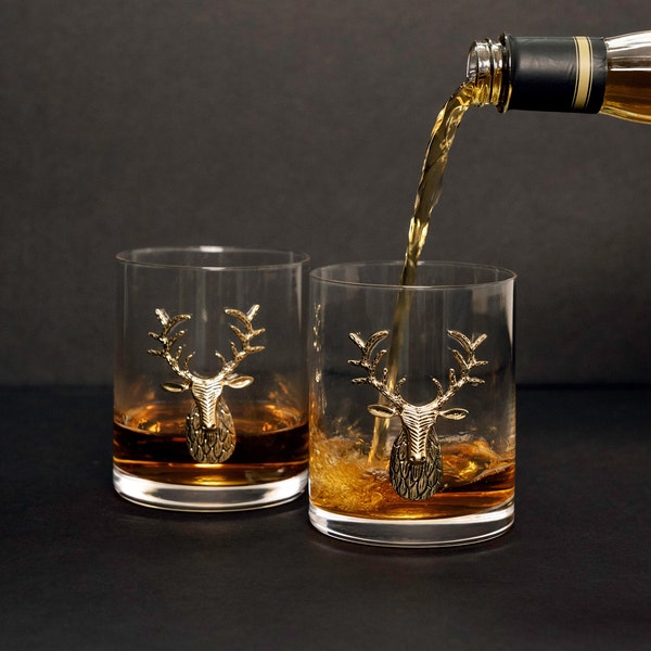 Deer Whiskey Glasses Set Old Fashioned Glasses Whiskey Glass Whiskey Gifts for Him Stag Glasses Gifts Christmas Gifts Whiskey Gift For Dad