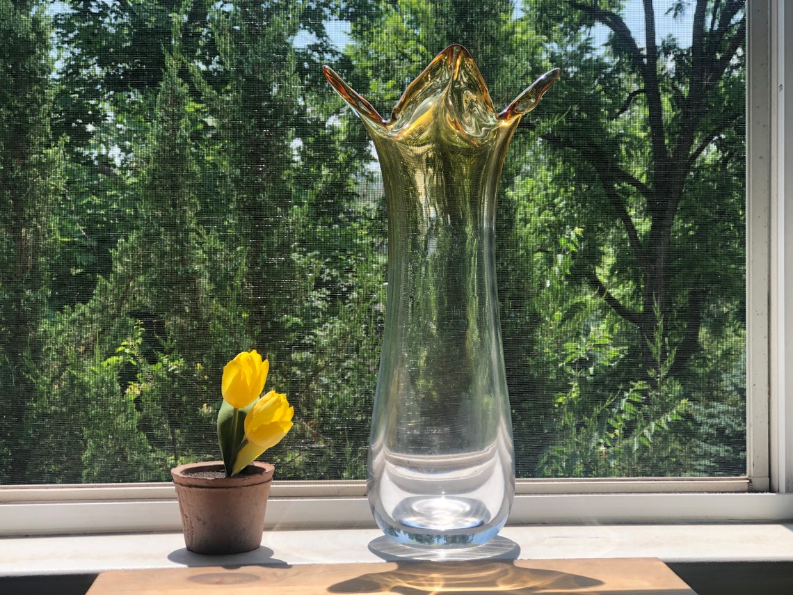 Amber Vase Large Glass Vase Modern Vase Clear Glass Vase Etsy