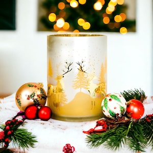 クリスマスキャンドルホルダー ウィンターキャンドルホルダー ゴールドパインツリーと鹿のキャンドルホルダー ホリデーハリケーンキャンドルホルダー