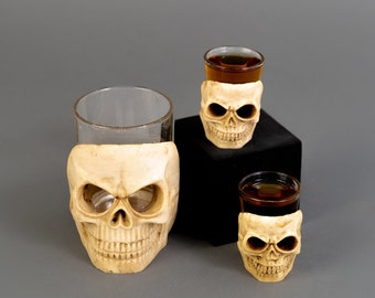 Skull Decorations Skull Decor Skull Glasses Skull Shot Glasses Skull Candle Holder Halloween Decorations Halloween Decor Unique Shot Glasses