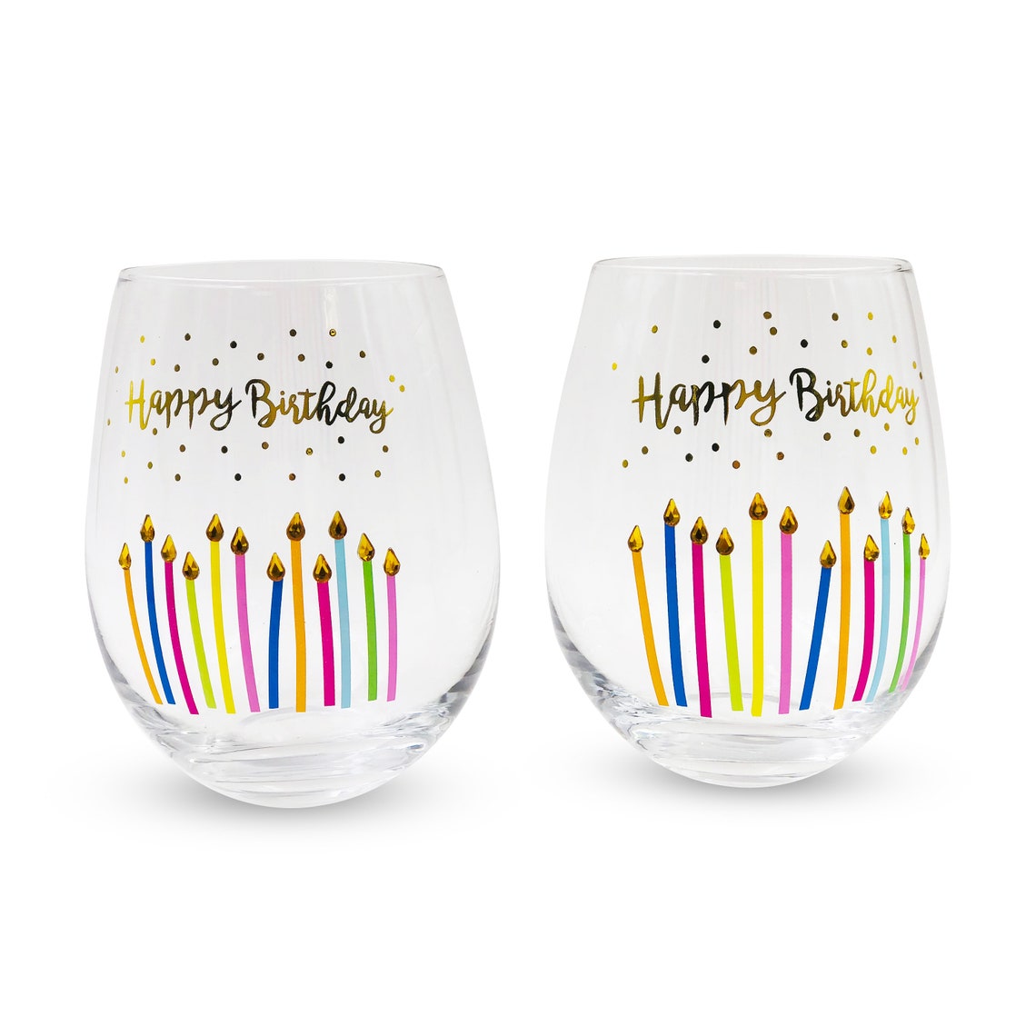 Happy Birthday Wine Glasses set of 2 Birthday Gifts for Etsy