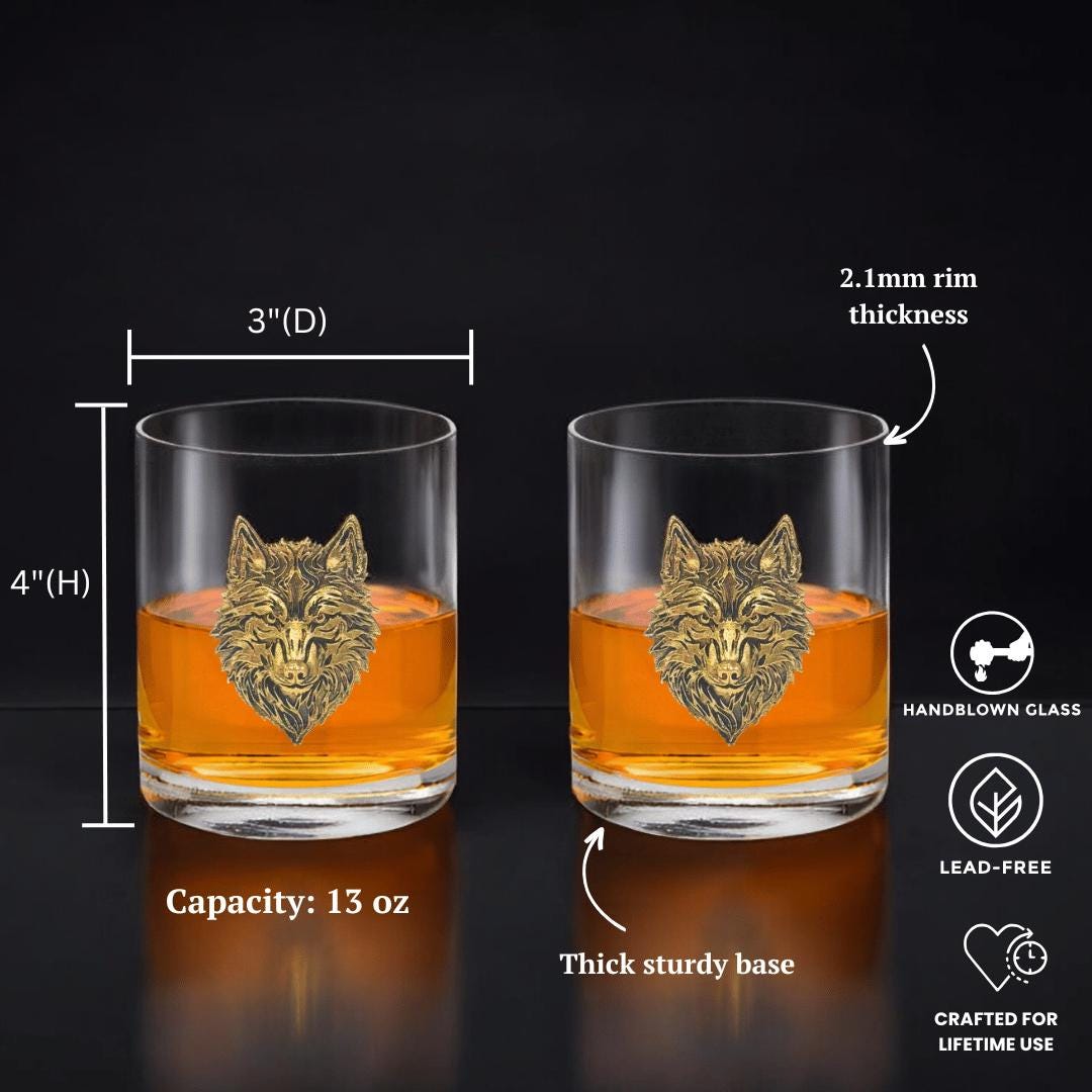Wolf Whiskey Glasses Old Fashioned Glasses Whiskey Glass Whiskey