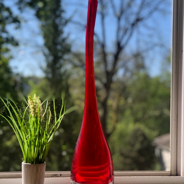 Red Vase Red Glass Vase Red Colored Glass Vases Decor Tall Thin Vase Glass Vase For Home Decor Tall Skinny Vase Tall Vase Tall Glass Vases