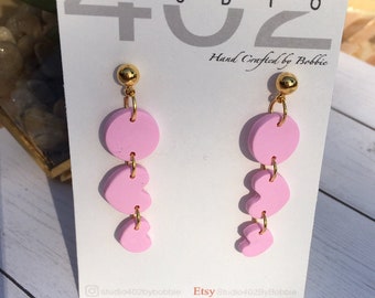 Handmade, Polymer Clay, Pink Heart, Statement Earrings