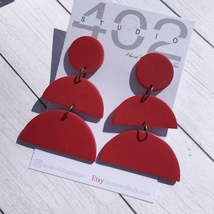Polymer clay Earrings, Red, Modern design, dangles, minimalist, handmade light weight earrings.
