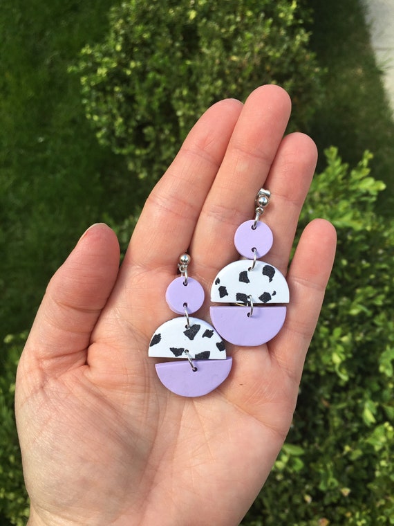 Cow print polymer clay earrings deals