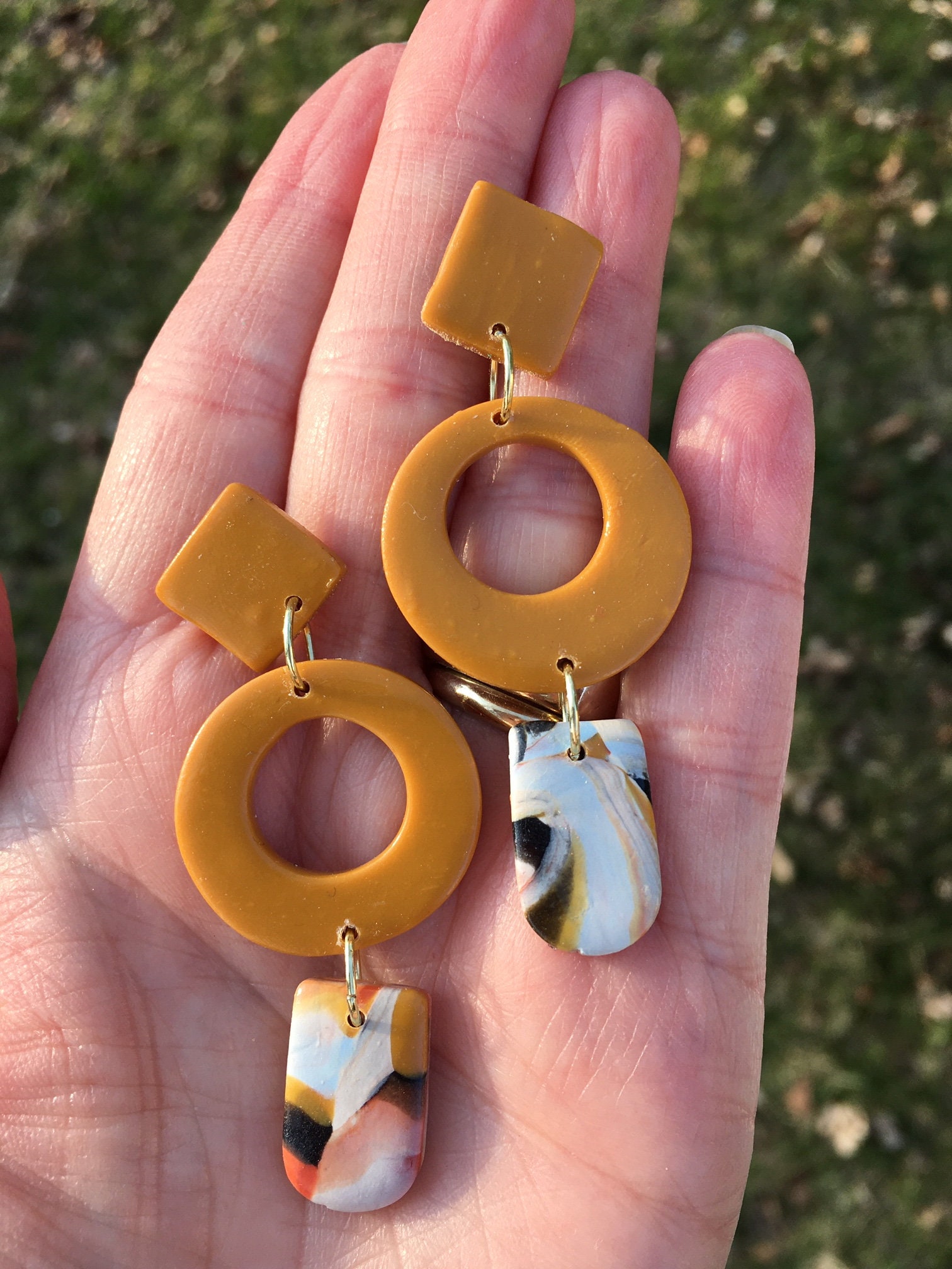 Handmade Polymer Clay Mustard Tones Statement Earrings Etsy