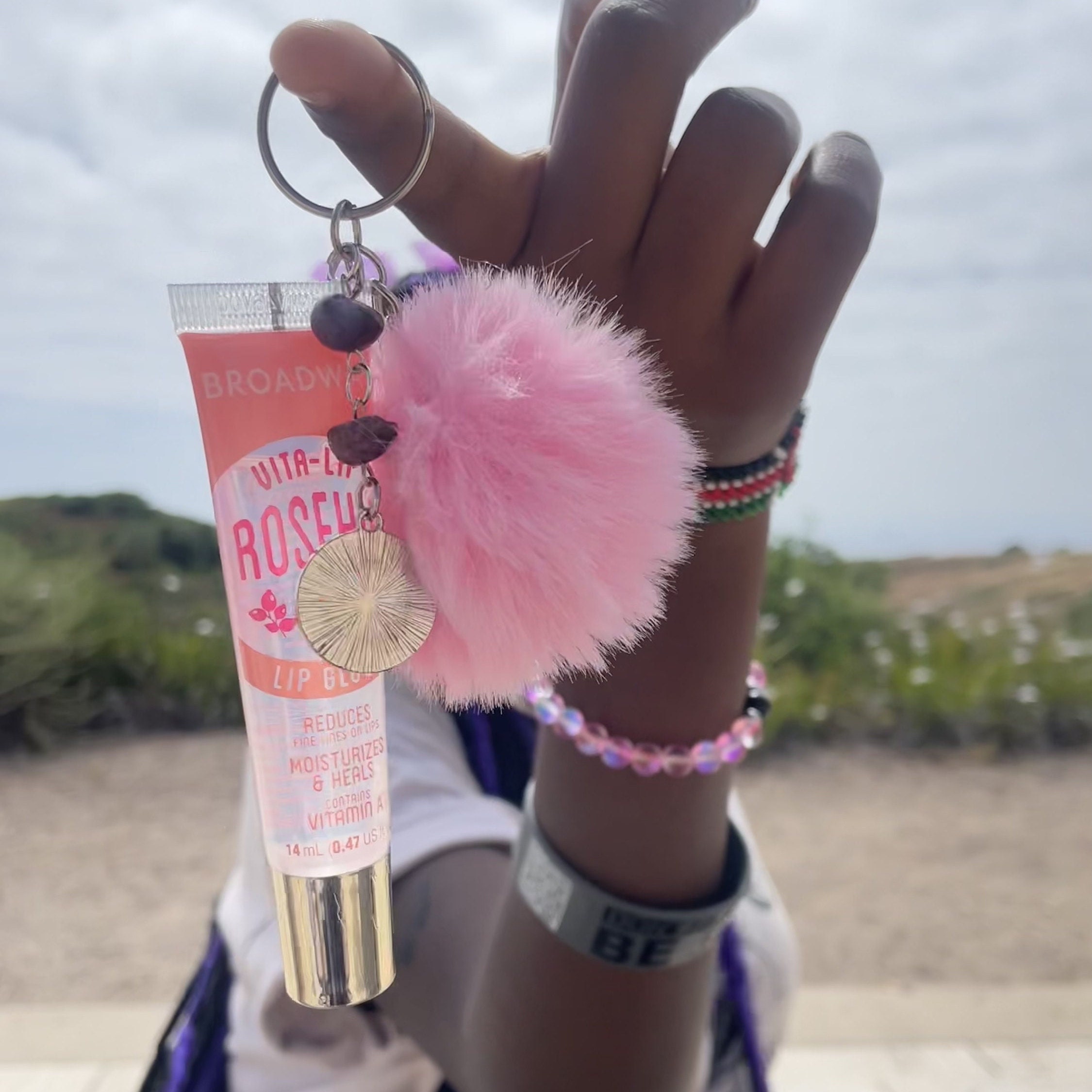 Pompom Lip Gloss Key-chain Jewelry customizable 