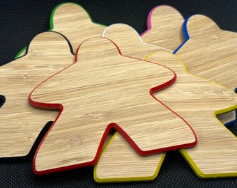 Premium Bamboo Coasters - in shape of a Meeple, set of 6
