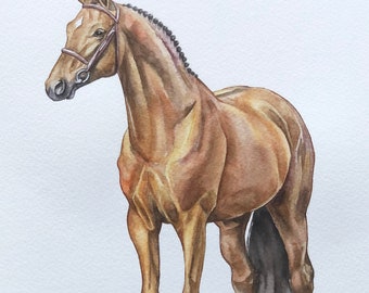 Brown Horse Watercolor Painting, Horse Head Wall Art, Original Horse Portrait, Rustic Horse Decor, Watercolor Horse Artwork