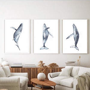 Buckelwal Druck, Wal Poster, 3er Set Wale, Wal Aquarellmalerei, Waldruckkunst