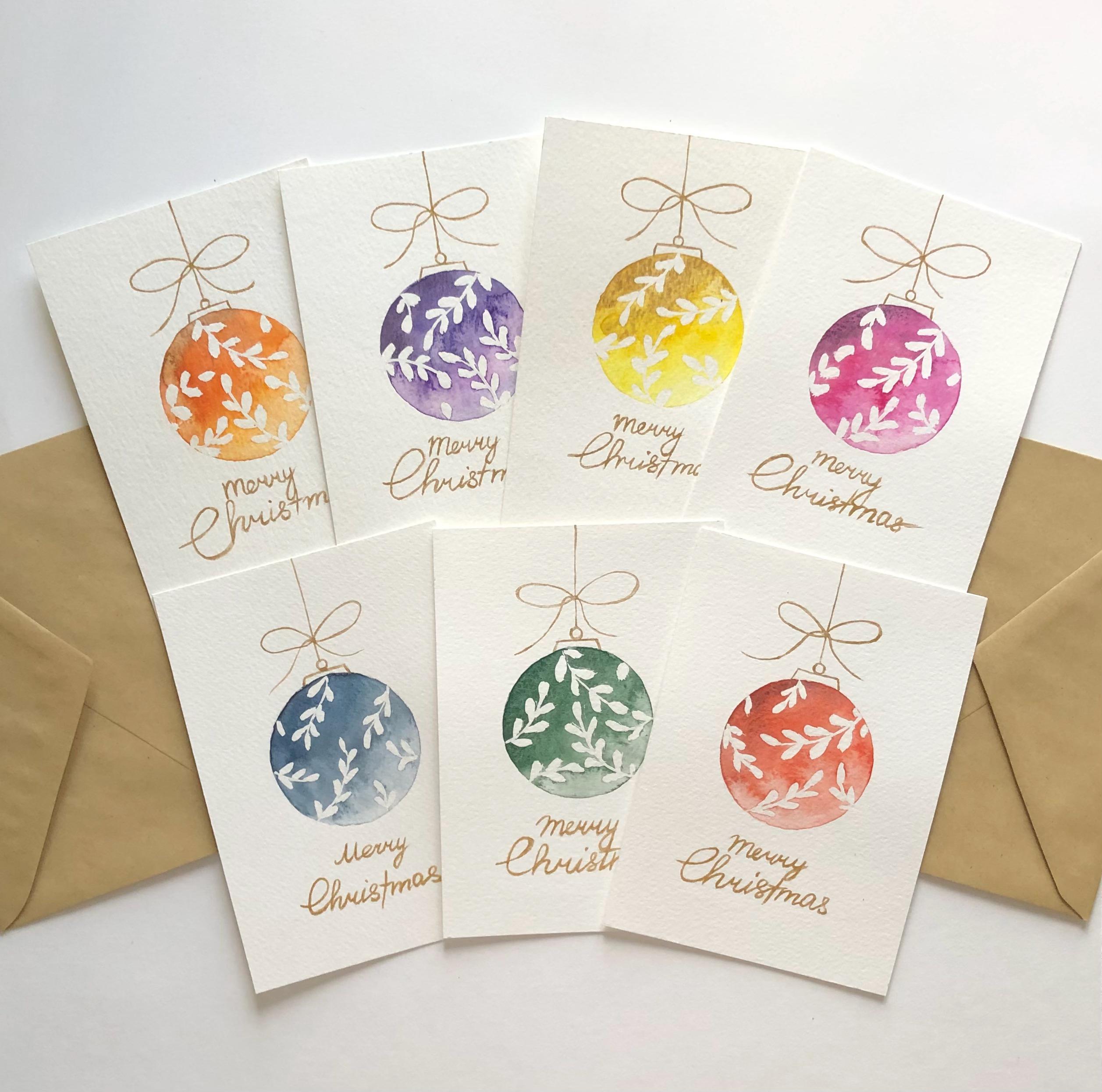 Aquarel kerstkaarten handgemaakt, aangepaste kerstkaarten, kerstcadeaukaart, handgeschilderde kerstkaarten, set kerstkaarten 7
