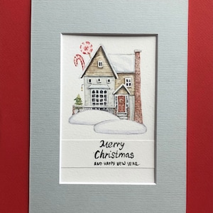Weihnachtskarten Handgemalt, Aquarell Weihnachtskarten handgemalt, Weihnachtskarte handgemalt Original, Weihnachtshauskarte