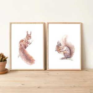Squirrel print, wood animal wall art, squirrel watercolor, squirrel printable, squirrel wall art, two squirrels