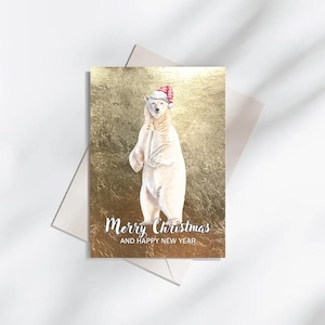 Cartões de natal aquarela feitos à mão, cartões aquarela originais, cartão de urso de natal, cartões aquarela impressos