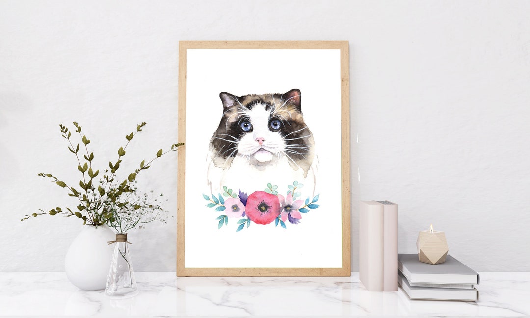 Custom Floral Pet Portrait Watercolor Floral Cat Dog Painting Etsy