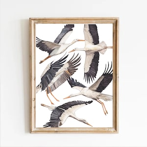 Japanese crane wall art ,white crane print, japanese crane painting, crane watercolor