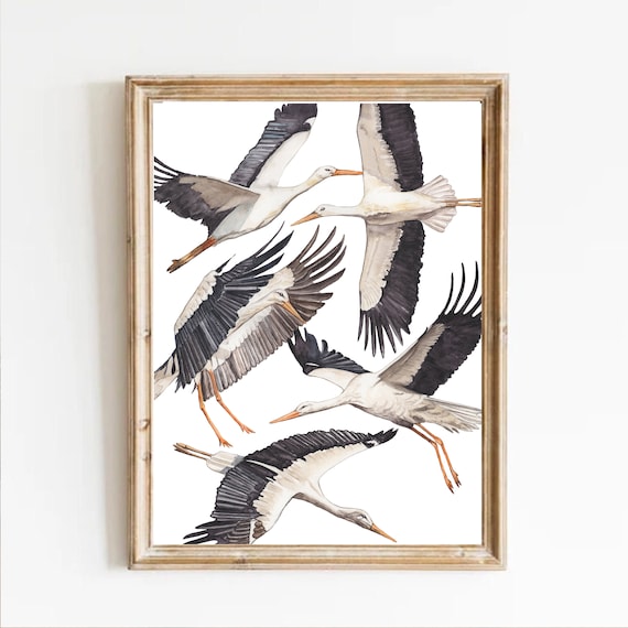 Japanese Crane Wall Art white Crane Print Japanese Crane Etsy