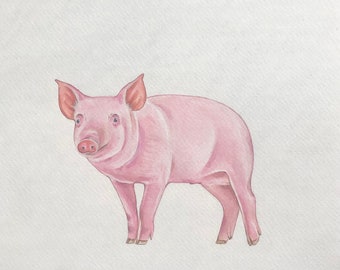 Pig watercolor original painting pig wall art