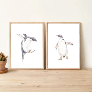 Two penguins, penguin gift, penguin watercolor print, penguin wall art, penguin print
