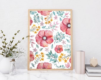 Pintura abstrata de flores em aquarela com estampa floral delicada, flores rosa fofas.