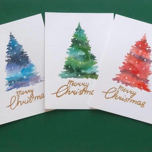 Biglietti di Natale acquerellati fatti a mano, biglietti di Natale personalizzati, biglietti regalo di Natale, biglietti di Natale dipinti a mano, set di 3 biglietti di Natale