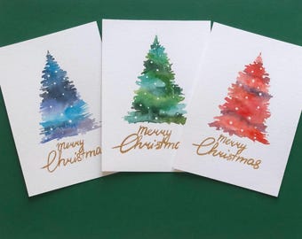 Aquarel kerstkaarten handgemaakt, aangepaste kerstkaarten, kerstcadeaukaart, handgeschilderde kerstkaarten, set kerstkaarten 3