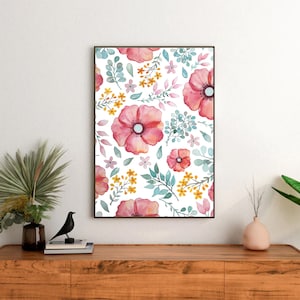 Acquerello di fiori di campo - Dipinto astratto di fiori - Arte murale botanica - Arte murale floreale - Decorazione botanica dipinta a mano