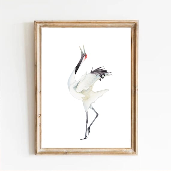 Japanese Crane Wall Art white Crane Print Japanese Crane Etsy