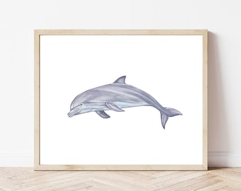 Dolphine print, whale digital download, whale watercolor painting, dolphin watercolor art