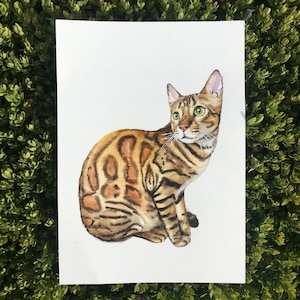 Bengal-Katze Aquarell Kunst - Original handgemalte Katzen-Wanddekoration - Original Aquarell-Wandkunst