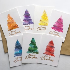 Cartes de Noël aquarelles faites main, cartes de Noël personnalisées, carte-cadeau de Noël, cartes de Noël peintes à la main, jeu de cartes de Noël 7