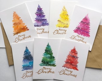 Aquarel kerstkaarten handgemaakt, aangepaste kerstkaarten, kerstcadeaukaart, handgeschilderde kerstkaarten, set kerstkaarten 7