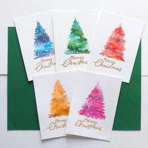 Cartes de Noël aquarelles faites main, cartes de Noël personnalisées, carte-cadeau de Noël, cartes de Noël peintes à la main, lot de 5 cartes de Noël