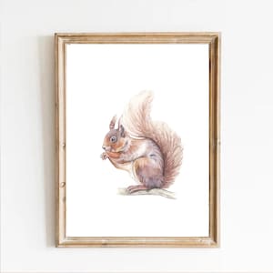 Squirrel print, wood animal wall art, squirrel watercolor, squirrel printable, squirrel wall art