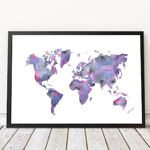 Weltkarte Druckdatei, Aquarell Weltkarte Malerei, Weltkarte Wandkunst abstrakt bunte Weltwunder Kunst, bunte Weltkarte Druck