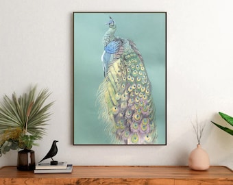 オリジナルの孔雀の水彩画：カラフルな鳥の壁アート（8x6） - Etsy 日本