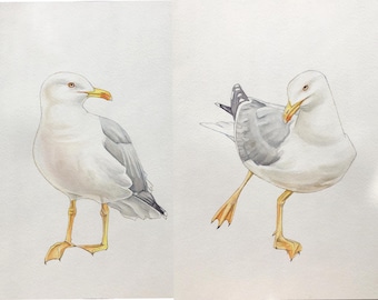 Seagull Watercolor Painting – Original Seagulls Art – Father’s Day Gift – Mother’s Day Decor – Coastal Wall Art for Living Room or Kitchen
