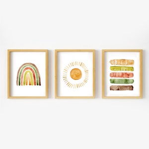 Boho set of 3 prints, abstract watercolor set, terracotta print set, minimalist watercolor wall art