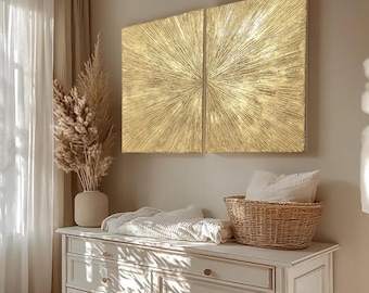 Gold abstract art painting, textured 3d painting, 3d gold wall art, 2 peace abstract wall art, textured wall art gold leaf modern canvas art