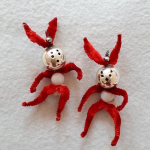 DOS LIEBRES, conejos, conejitos Adorno vintage de chenilla para árbol de Navidad Papá Noel Navidad vintage - Limpiador de pipas
