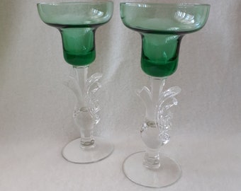Vintage glass, crystal? a pair of candlesticks holders , carved swans, carved birds, a unique gift