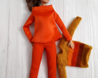 Doll outfit, Clothes for doll 11.5 - 12 inch, total look 3 in 1 set for barbiedoll, Fashion doll clothes, made to move doll, doll  sweater
