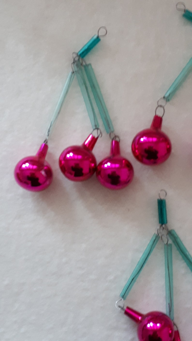 ANTIQUE Glass Christmas Tree Ornaments, Set of 5 Cherry , Silver ...