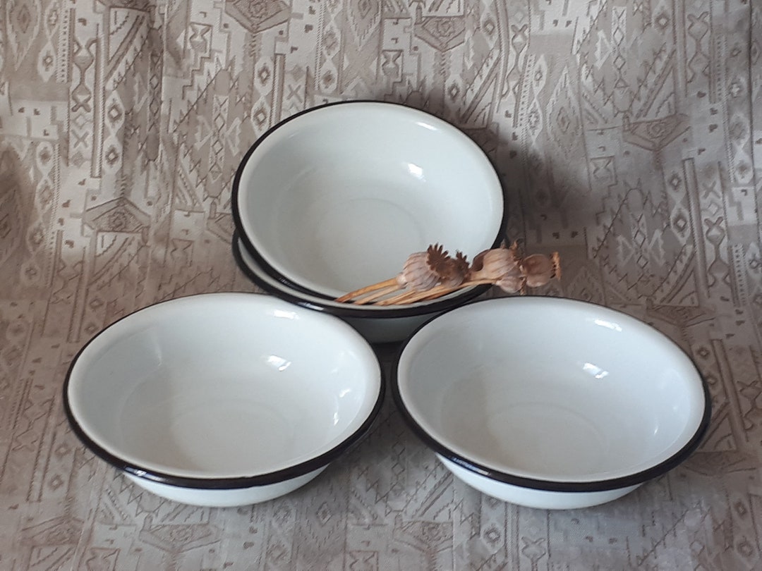 Vintage Enamel Bowl Set of 4 Enamel Bowl Rustic Kitchen Etsy