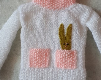 Doll Clothing Handmade 11,5 inch doll  - handmade knitting sweater - bunny in pocket - for made to move doll - Warm sweater made in Ukraine